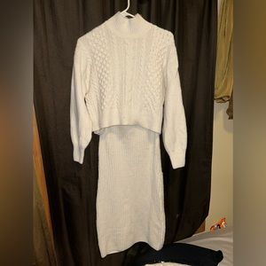 Knitted dress set, with dress and throw over sweater